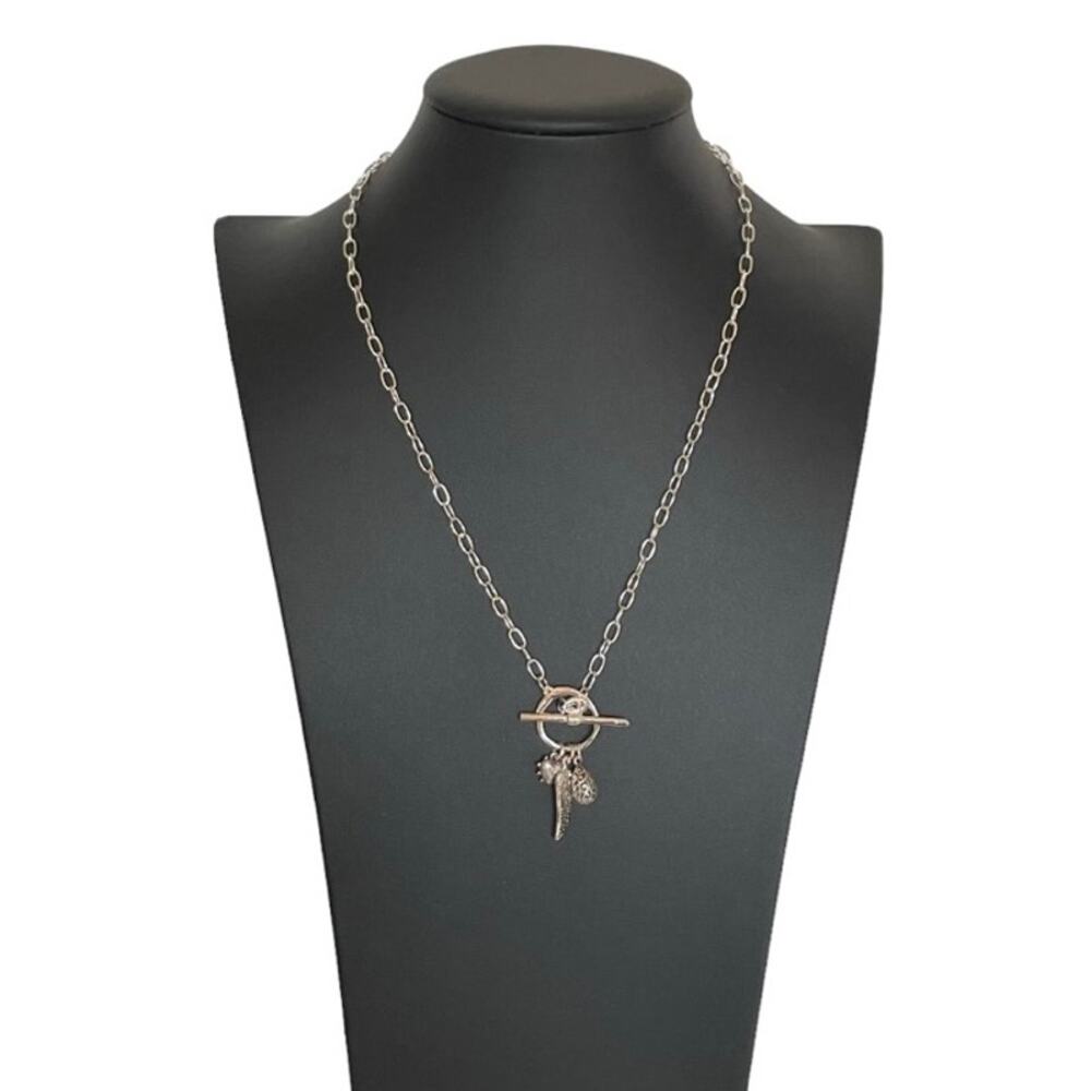 Calvin Klein Toggle Heart Feather Pendant Necklace Silver Tone New